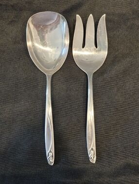 International Deep Silver Serving Spoon and Fork Anniversary Rose Pattern